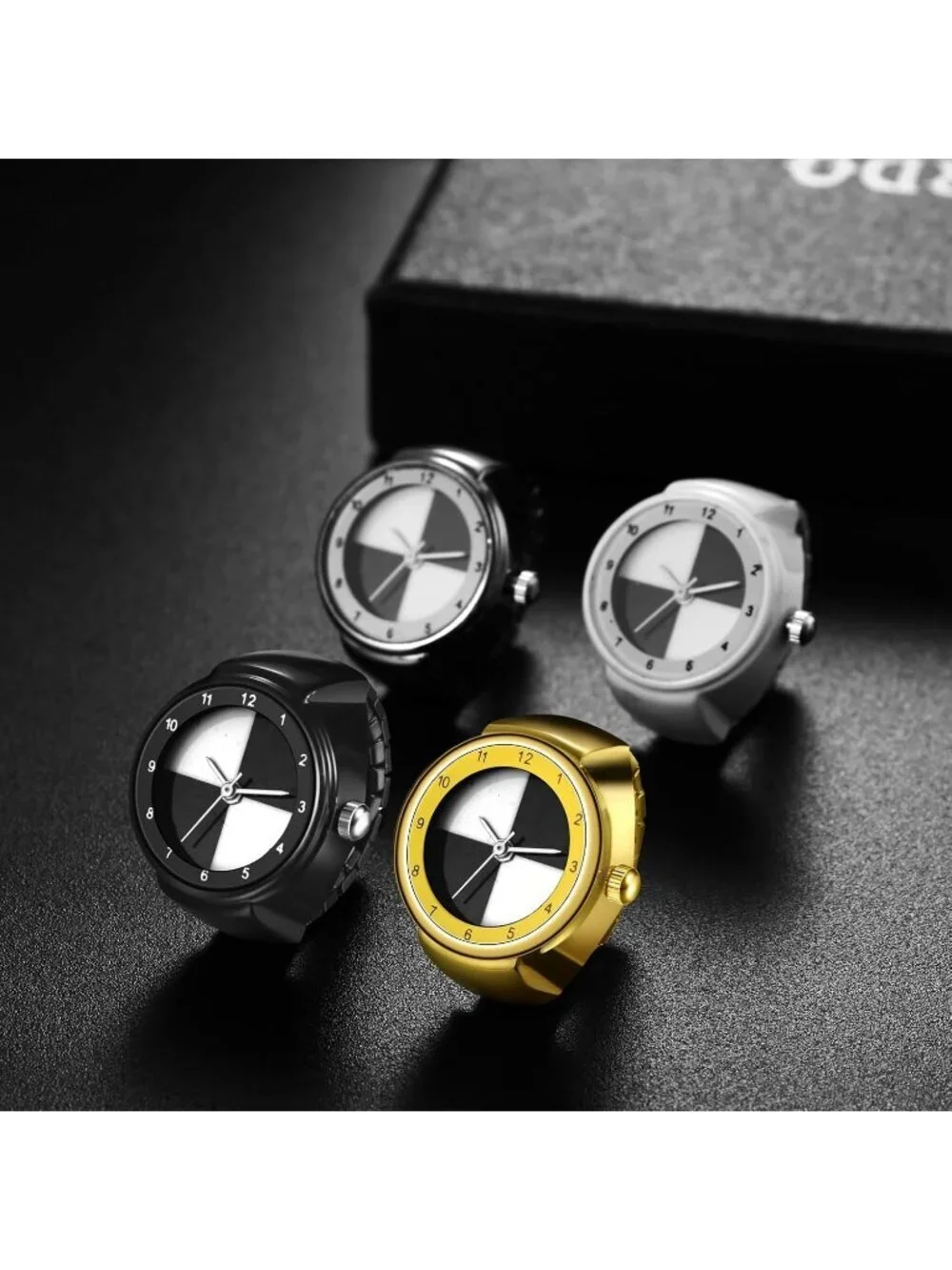 Unisex Gold Analog Quartz Stretchy Band Elastic Round Classic Finger Ring Watch